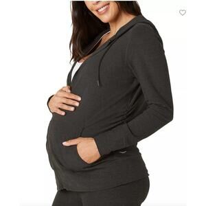 Beyond the Bump Women's Gray Full Zip Front Pocket Everyday Hoodie Jacket XS